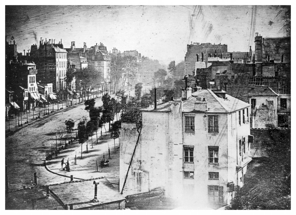 "Boulevard du Temple," taken by Daguerre in late 1838 or early 1839 in Paris, was the first photograph of a person.