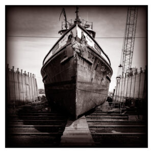 Fireboat JJ Harvey in Dry Dock. Staten Island, NY. 2014