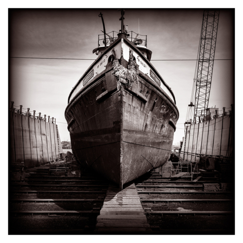 Fireboat JJ Harvey in Dry Dock. NY. March 2014.